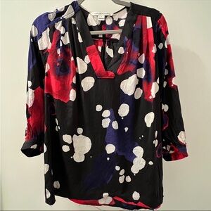 Diane von Furstenberg Silk Print Blouse Size 8 DVF